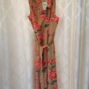 Banana Republic Tan and Red Floral Maxi Dress